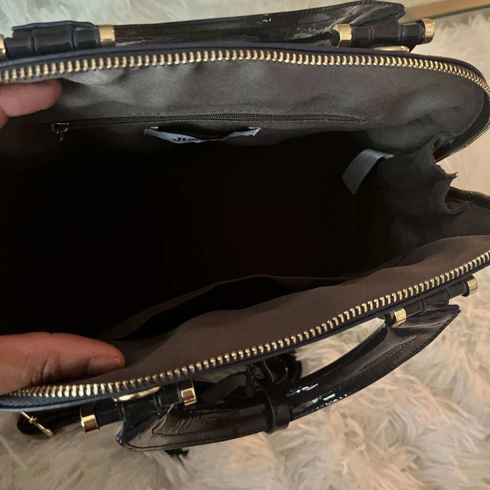 Navy Blue Patent Leather Dome Handbag - Picture 4 of 8